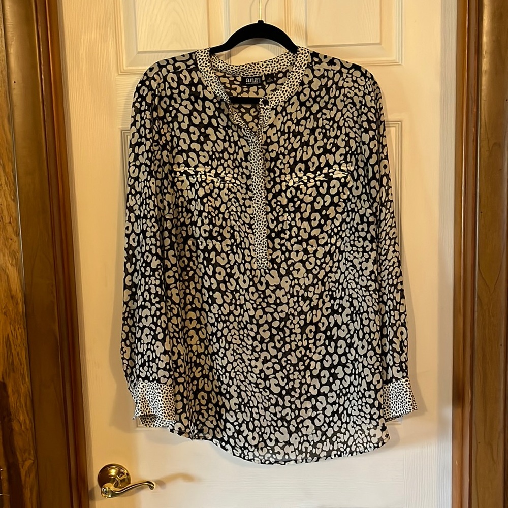 NWOT a.n.a Sheer Leopard Print Blouse